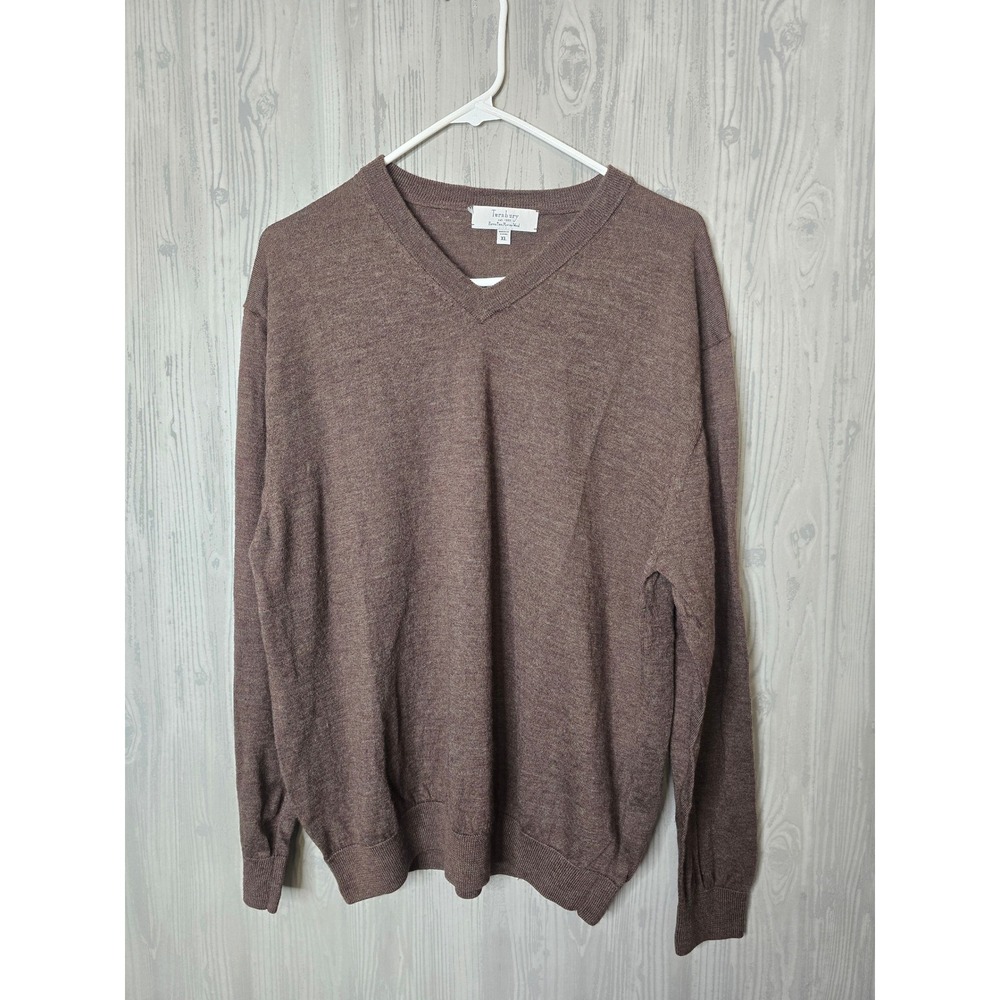 Turnbury Sweater Mens XL Extra Fine Merino Wool V-Neck Pullover Brown Minimalist